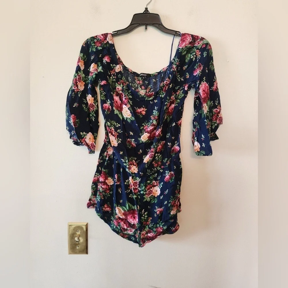 Ambiance black floral pattern romper size medium